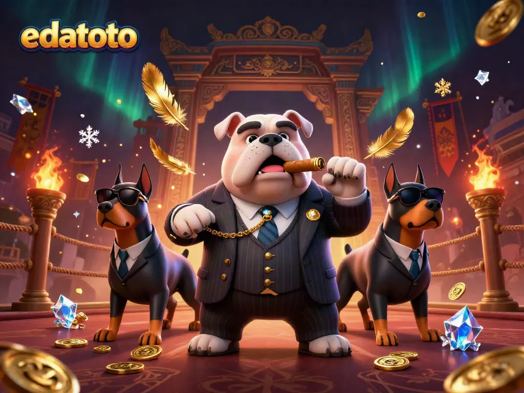 Edatoto hadir dengan gambar karakter anjing mafia di kasino online yang meriah.