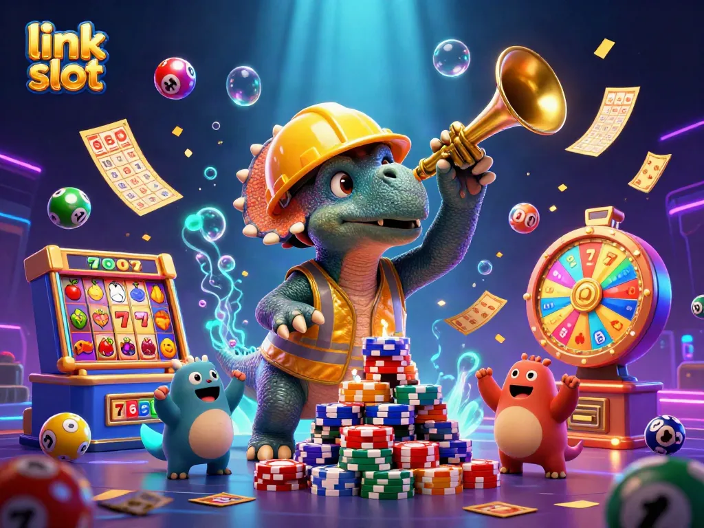 Raih jackpot besar di link slot dengan gambar triceratops dan elemen kasino yang menarik.