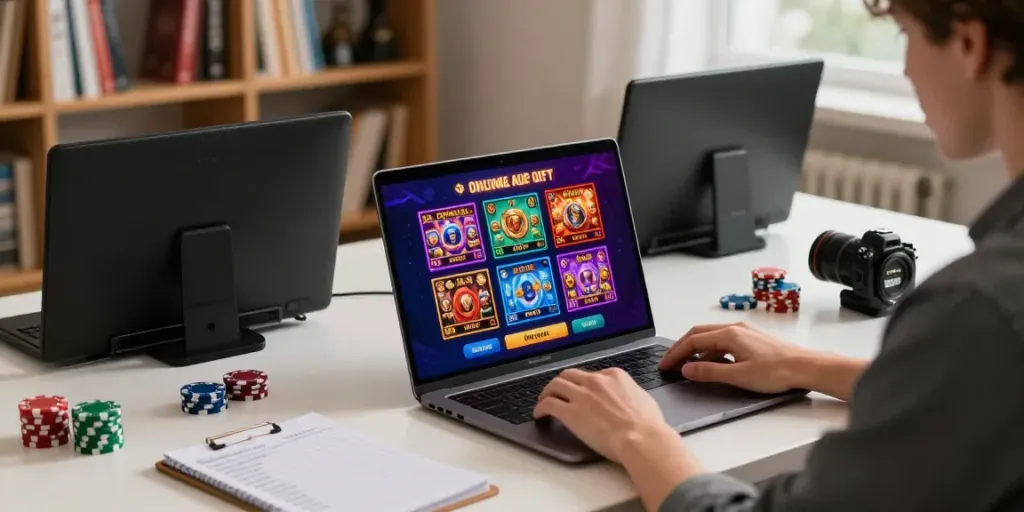 Exciting Wolfbet Promotions Page showcasing a user engaging with casino games and bonuses.