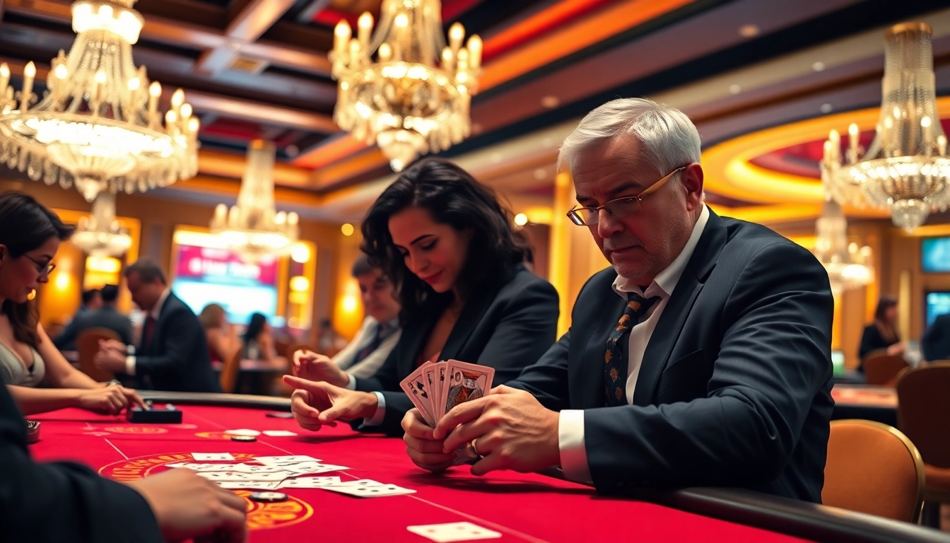 Permainan judi situs mpo500 dengan pemain yang bersemangat di meja poker mewah.