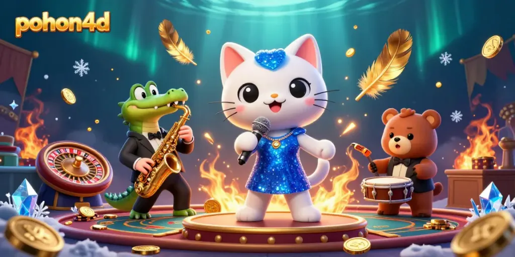 Pohon4d showcases vibrant 3D illustration featuring casino characters in an energetic setting, captivating gamblers.