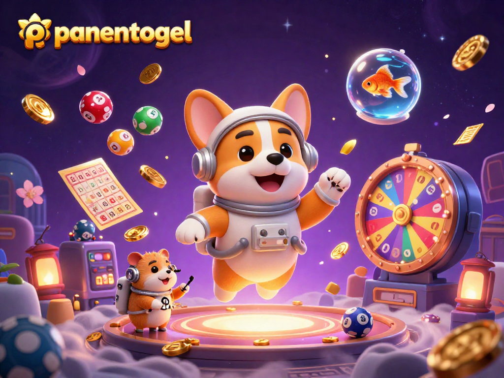 Experience thrilling panentogel action with floating lottery balls and vibrant casino elements in space.