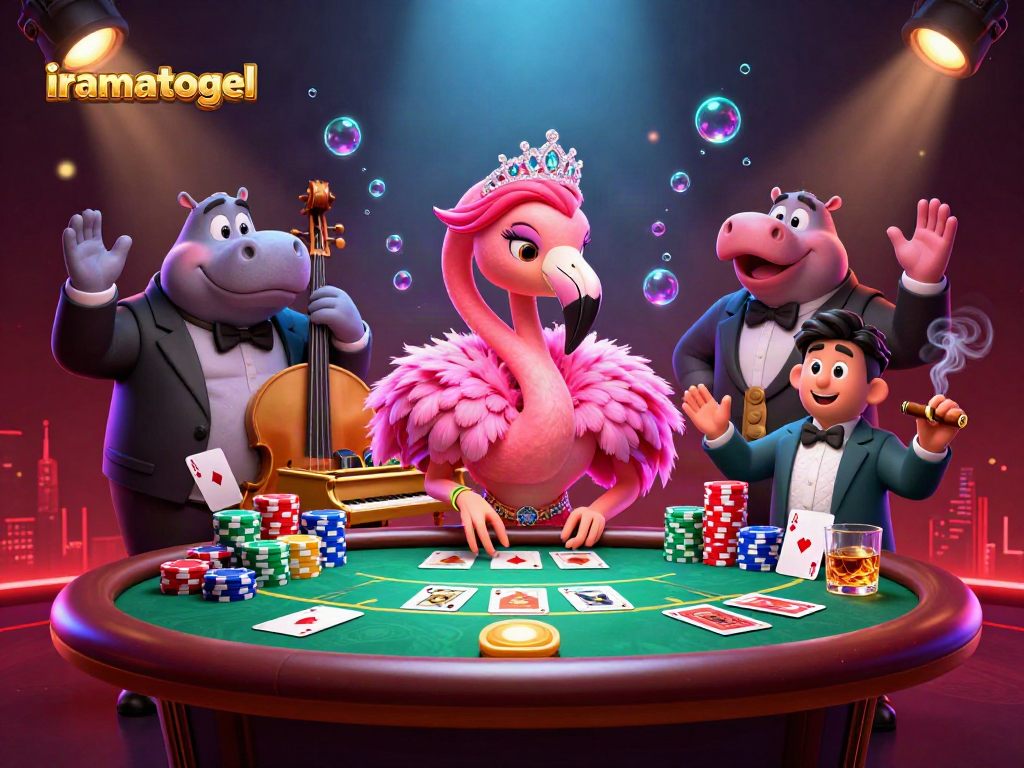 Menangkan permainan dengan iramatogel di meja poker yang dikelilingi karakter menghibur.