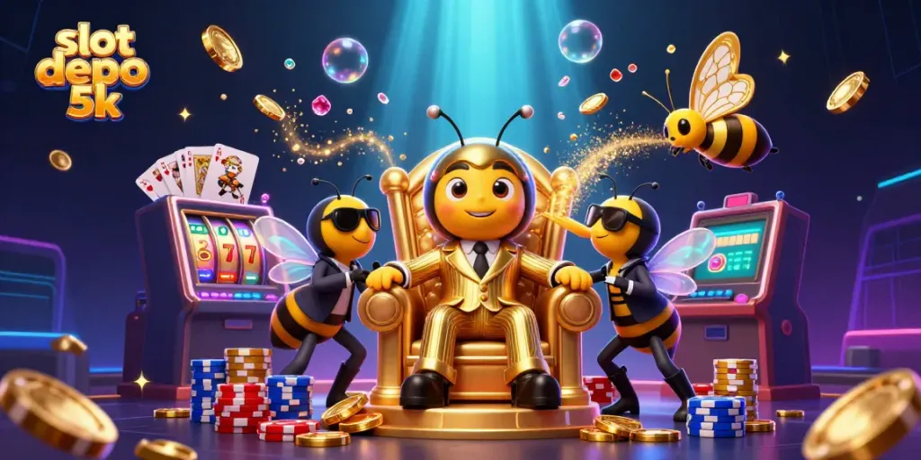 Spin on exciting slot depo 5k reels with a bee mob boss, gold coins, and jackpot symbols.