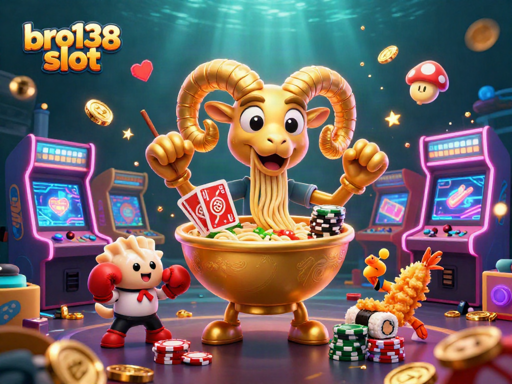 Engage with bro138 slot featuring vibrant 3D characters and dynamic casino elements in a lively scene.
