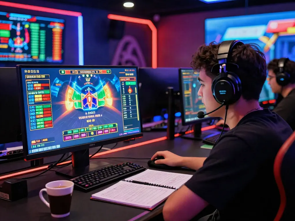 Engaging Bandar Togel online gaming scene with player focused on vibrant interface and live betting graphics.