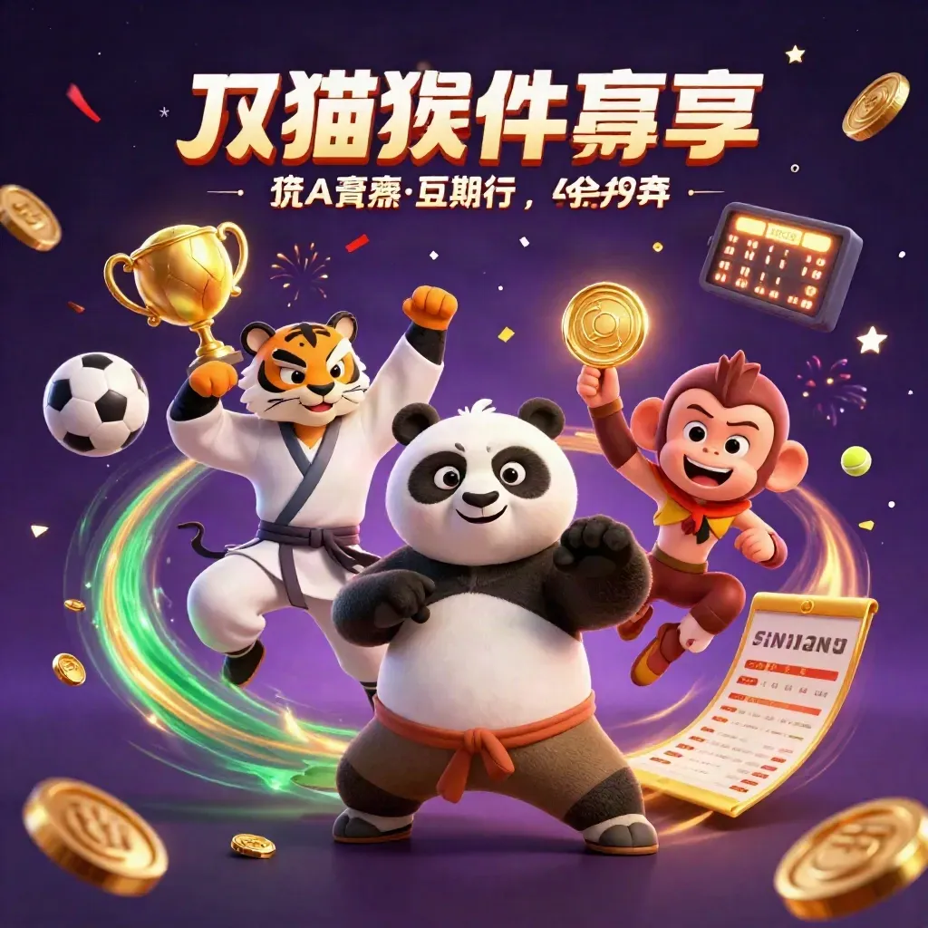 Harimau kung-fu, panda, dan monyet berebut medali di ledakan neon kasino emas.