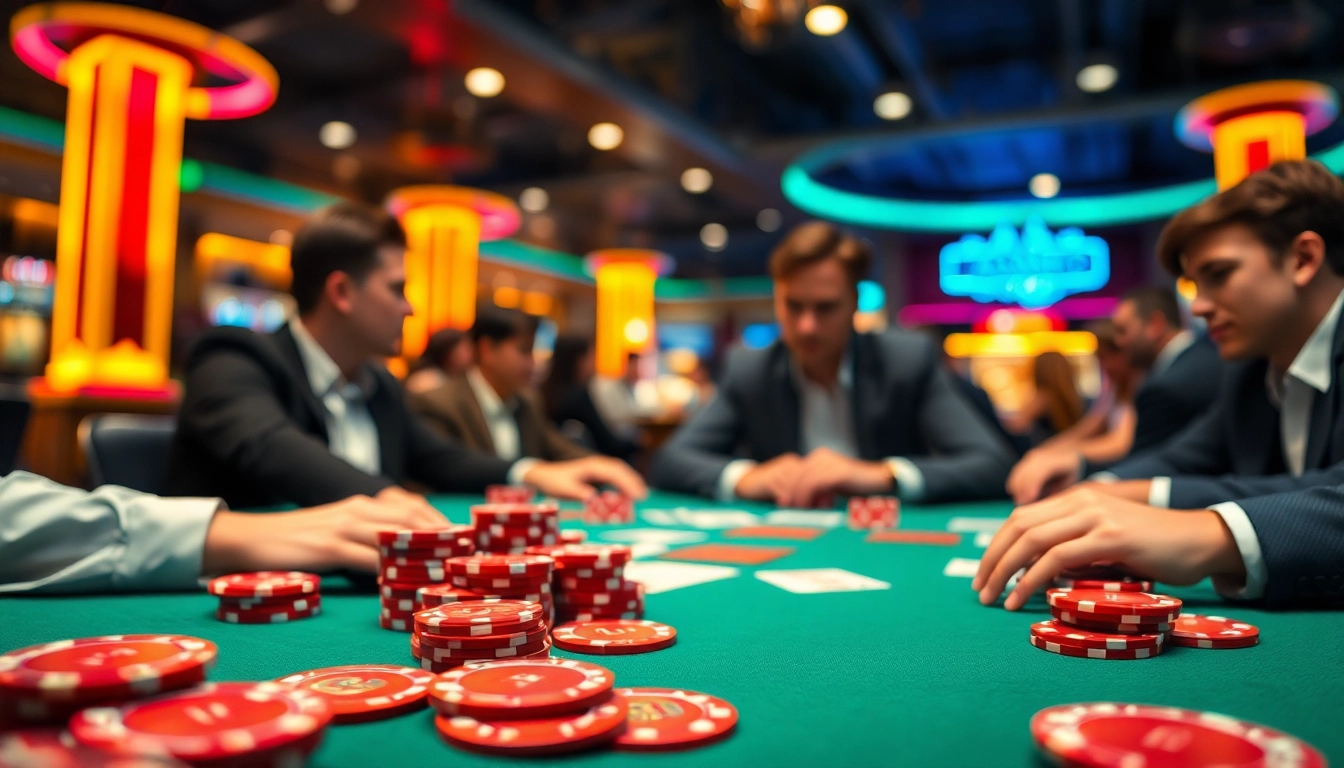 Permainan poker yang menegangkan di wortel21 dengan chip dan kartu di meja kasino.
