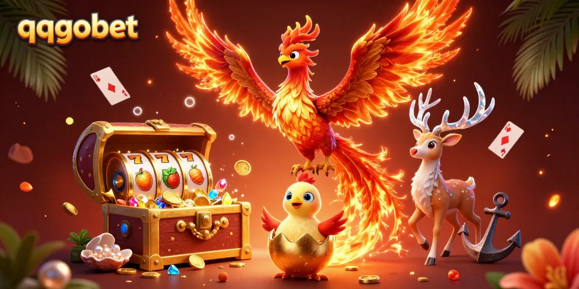 Permainan slot qqgobet dengan phoenix dan harta karun yang bersinar.