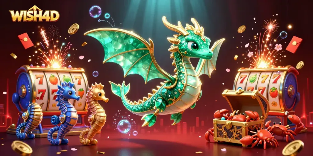 Step into action with WISH4D's vibrant online gaming illustration filled with excitement and dynamic elements.