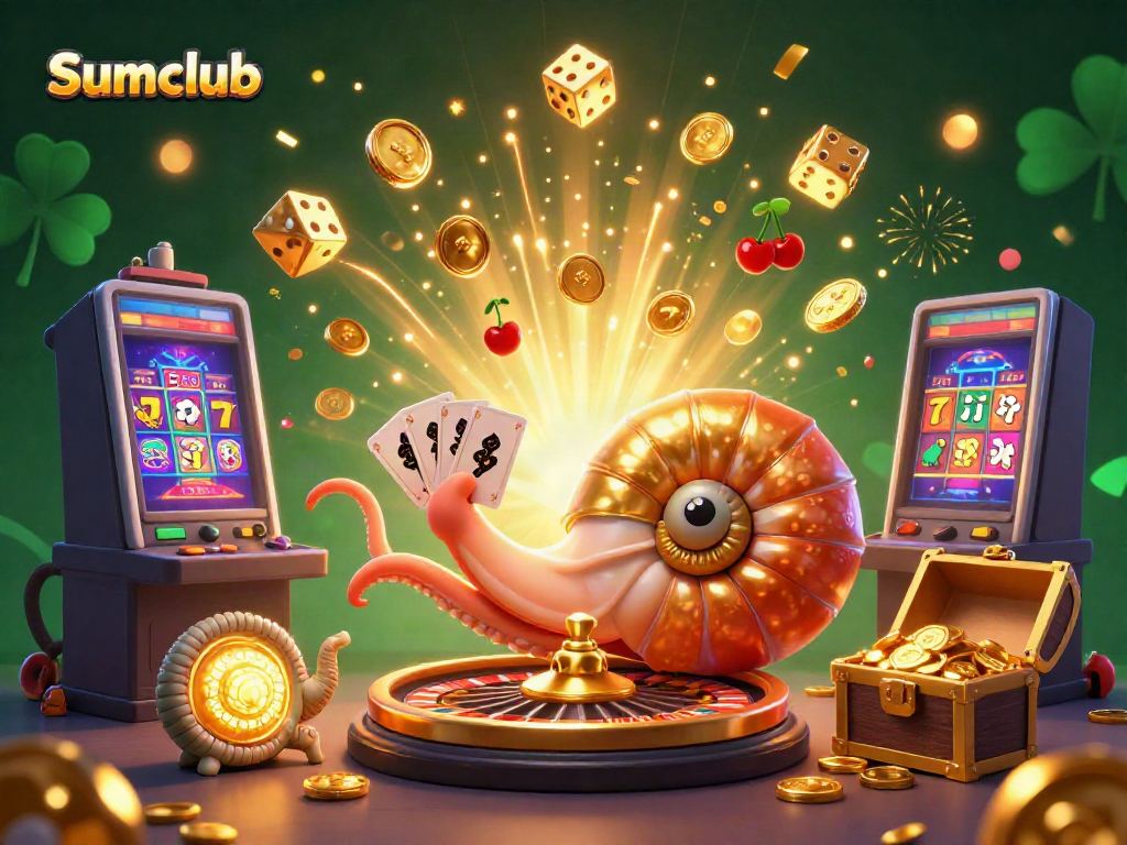 Experience the vibrant luck of Sumclub with a 3D casino scene bursting with energy and winning elements.