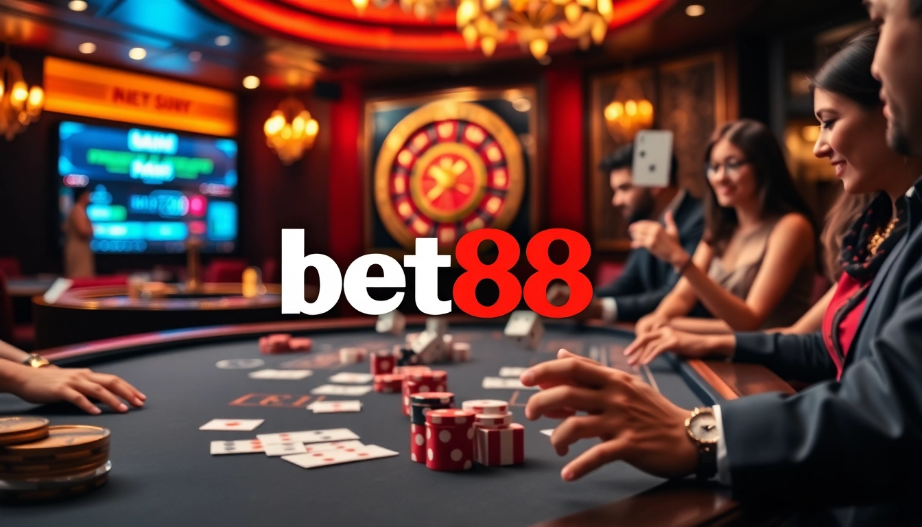 Concentrated players enjoying a thrilling game at Bet88 casino, showcasing excitement and anticipation.