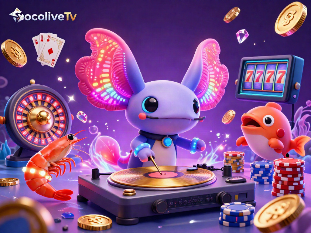 SocoliveTv showcases vibrant 3D cartoon characters celebrating with casino elements, perfect for lively gambling entertainment.