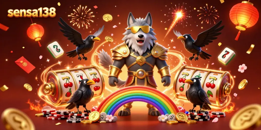 Engage with slots and casino fun featuring sensa138 in a vibrant 3D scene.