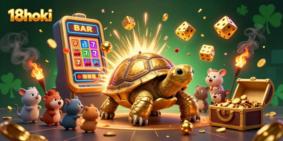 Experience the excitement of 18hoki with a lively casino scene featuring animated characters and vibrant game elements.