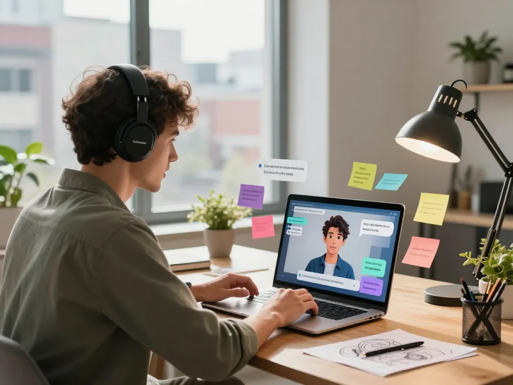 Engaging interaction with CrushOn AI technology in a modern home office