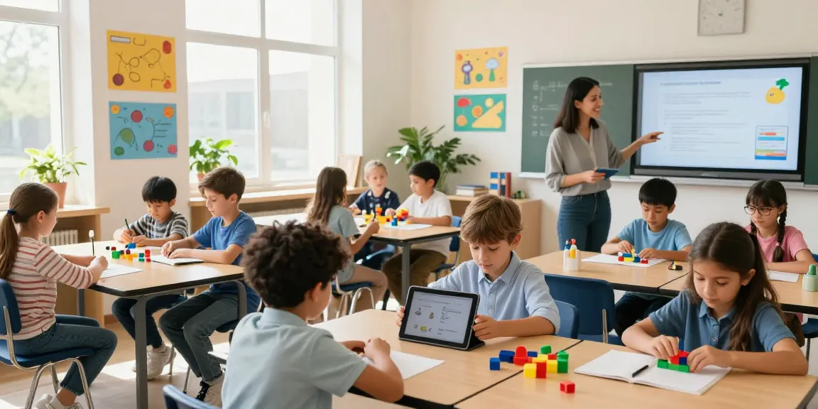 Children exploring learning activities in a bright classroom, showcasing a lively link slot for educational engagement.