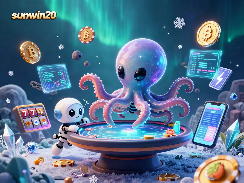 Join sunwin20 at a vibrant poker table hosted by an alien octopus in an exciting cosmic casino.