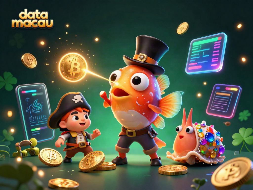 Menarik angka keluaran data macau dengan ilustrasi 3D ikan pemancing dan karakter laut menarik koin emas.