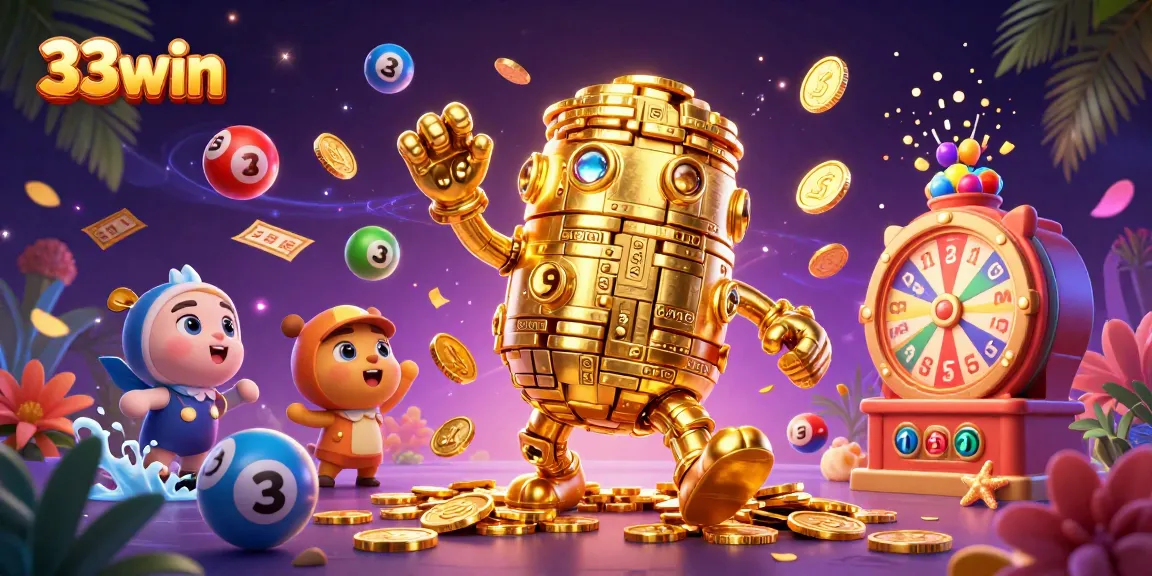 Experience vibrant games at 33win with a golden golem and dynamic lottery elements.
