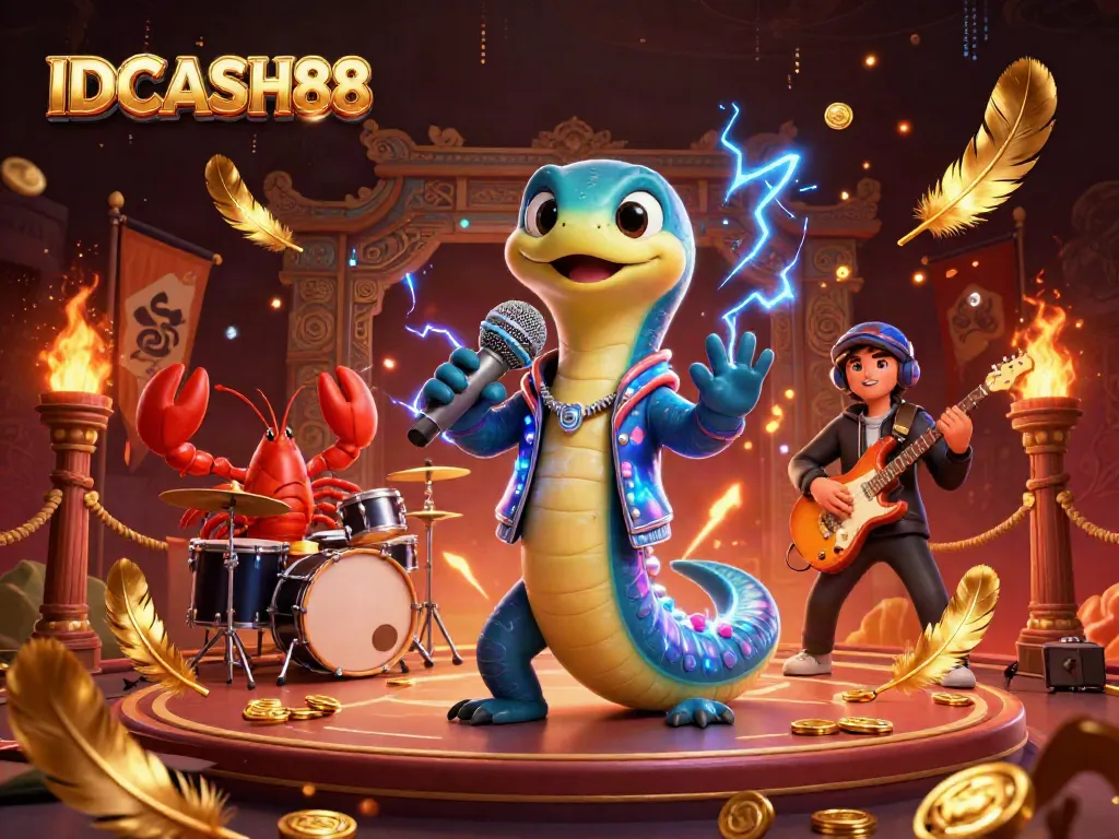 IDCASH88 platform showcasing vibrant underwater casino scene with electric eel DJ and dynamic gameplay elements.