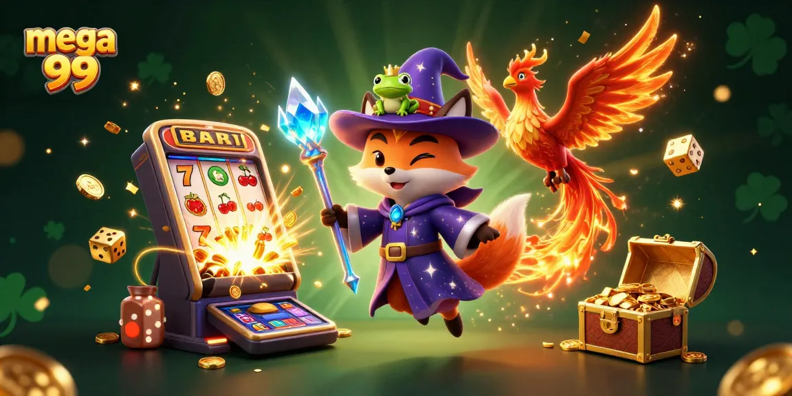Experience the excitement of mega 99 with a mystical fox wizard and jackpot-filled slot machine
