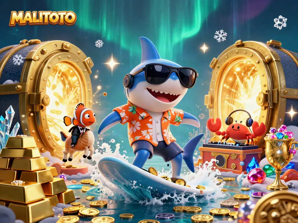 Win big with MALITOTO while enjoying vibrant entertainment featuring a shark, clownfish, and DJ crab.