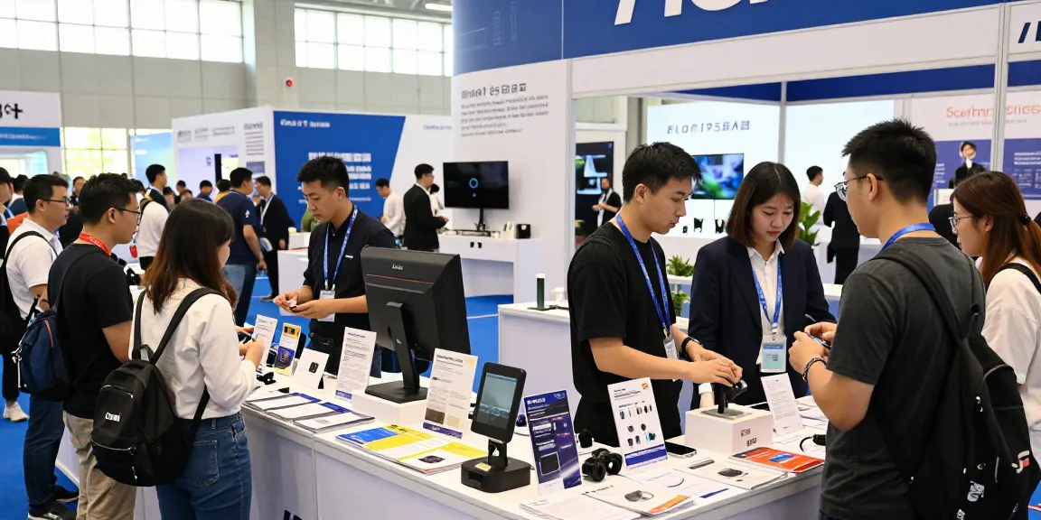 Eksibitor showcasing innovation at a bustling trade show with diverse attendees.