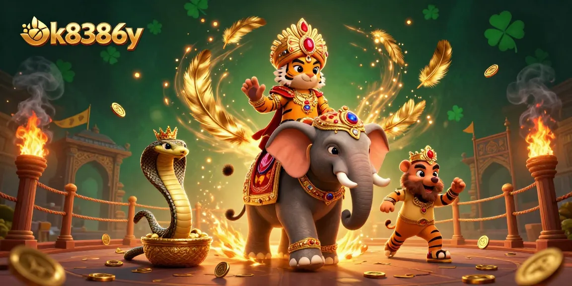 Experience thrilling gaming with ok8386y as the maharaja rides through a vibrant casino scene.