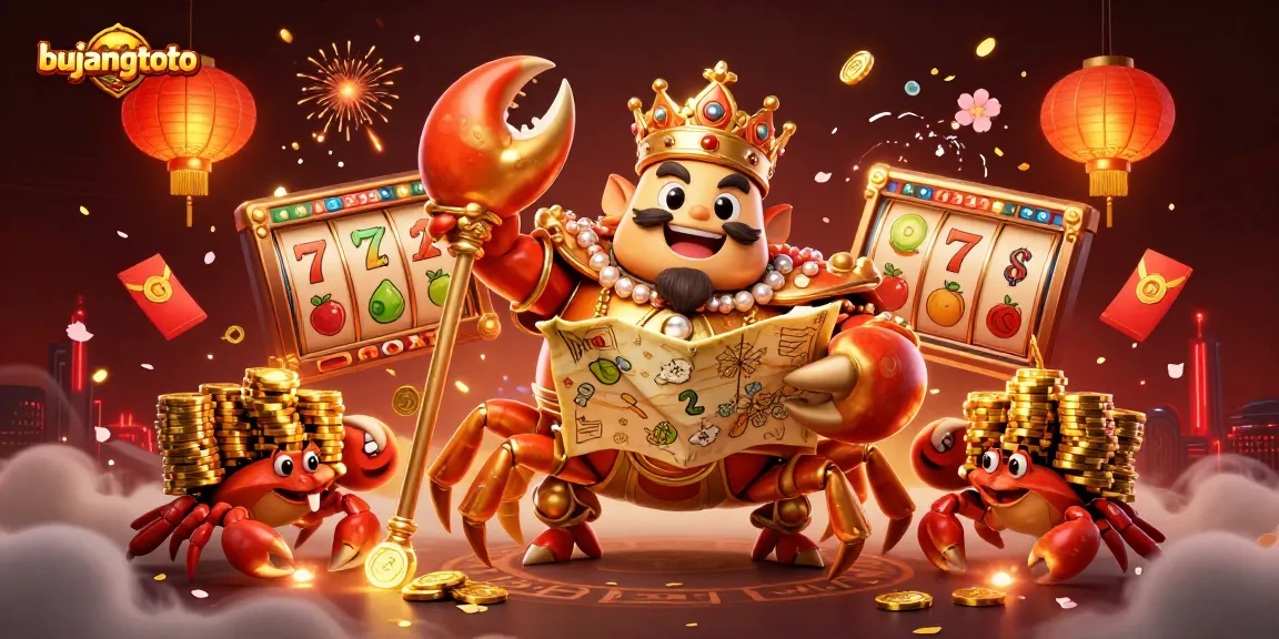 Experience thrilling games at Bujangtoto with the Golden Crab Emperor and vibrant casino elements.