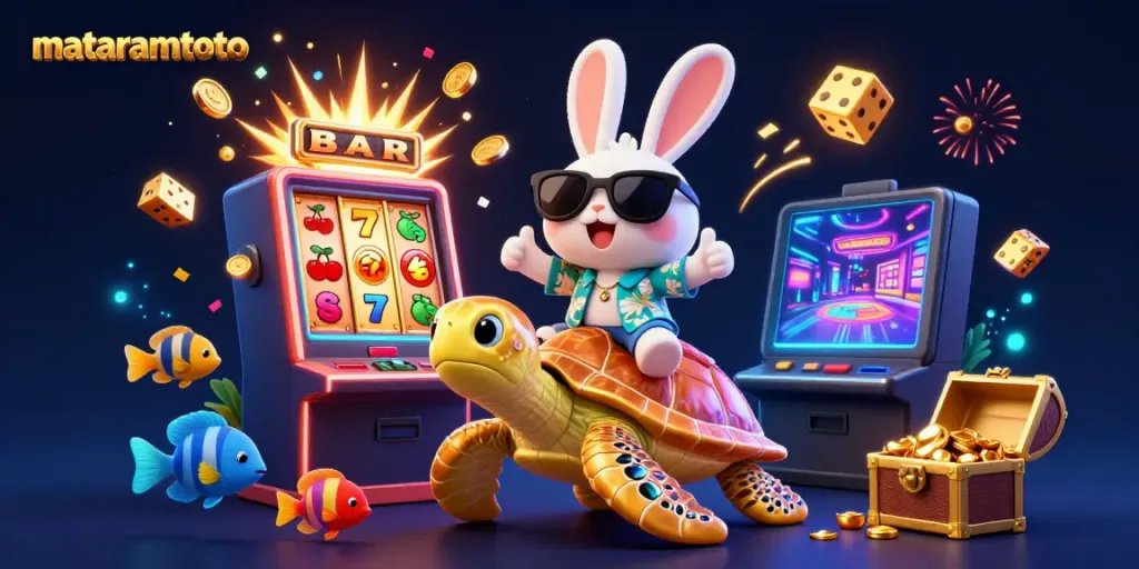 Experience winning excitement at mataramtoto with lucky characters, vibrant casino elements, and jackpot explosions.