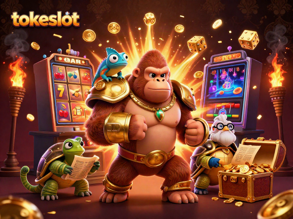 Experience thrilling gaming with Tokeslot, featuring vibrant characters and dynamic casino elements.