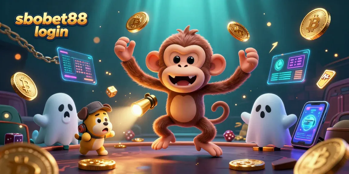 Track your sbobet88 login and enjoy thrilling casino adventures with golden tokens in a vibrant scene.