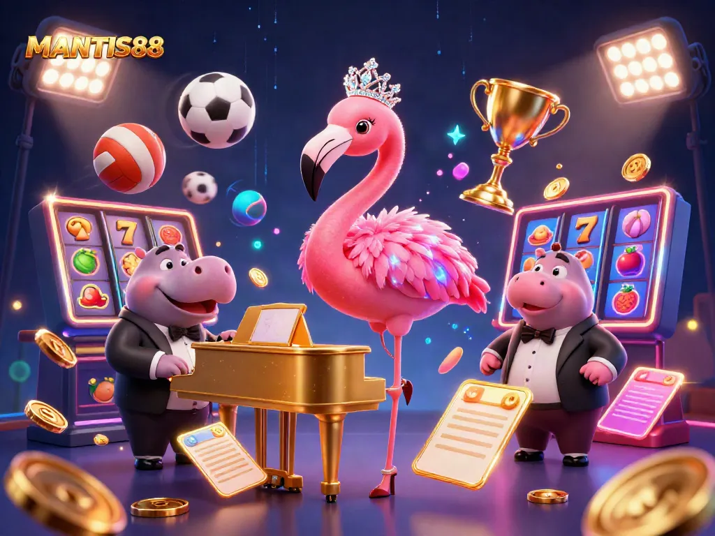 MANTIS88 sparks excitement with vibrant casino characters and thrilling gaming elements.
