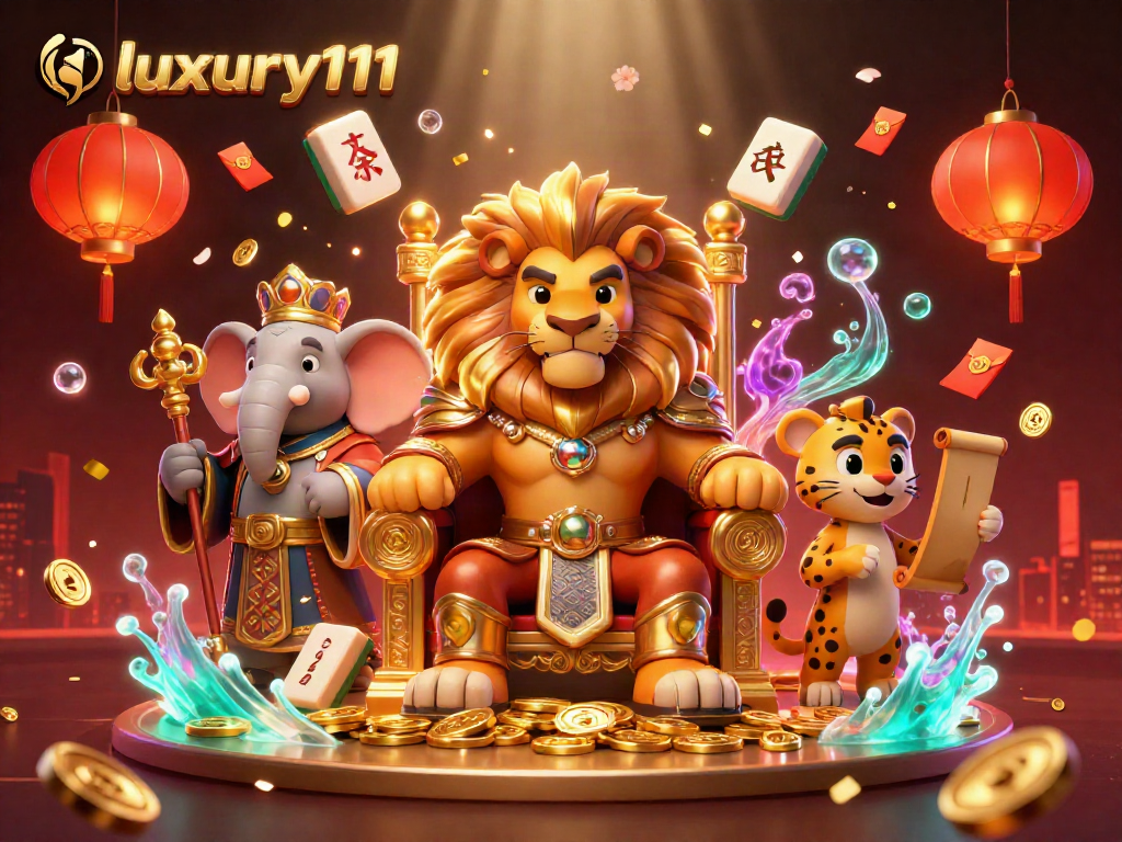 Engage in luxury111 gameplay with a vibrant 3D casino scene featuring iconic characters and festive gaming elements.