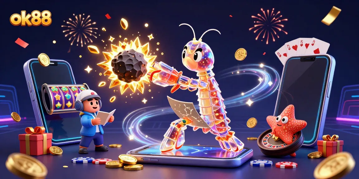 Experience thrilling gaming action at ok88 with a cosmic samurai amidst exploding gems and coins
