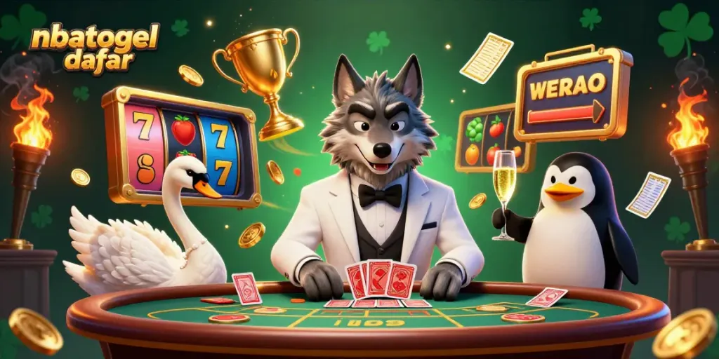 Permainan menarik di nbatogel daftar dengan karakter kasino 3D interaktif seperti serigala, angsa, dan penguin.