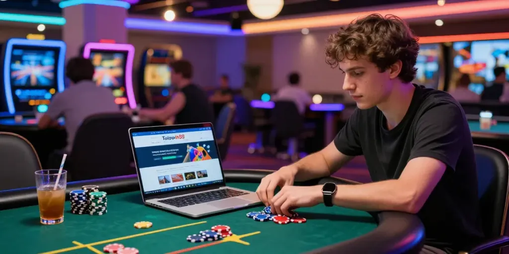 Pengalaman bermain online di totowin88 dengan suasana kasino yang penuh warna.