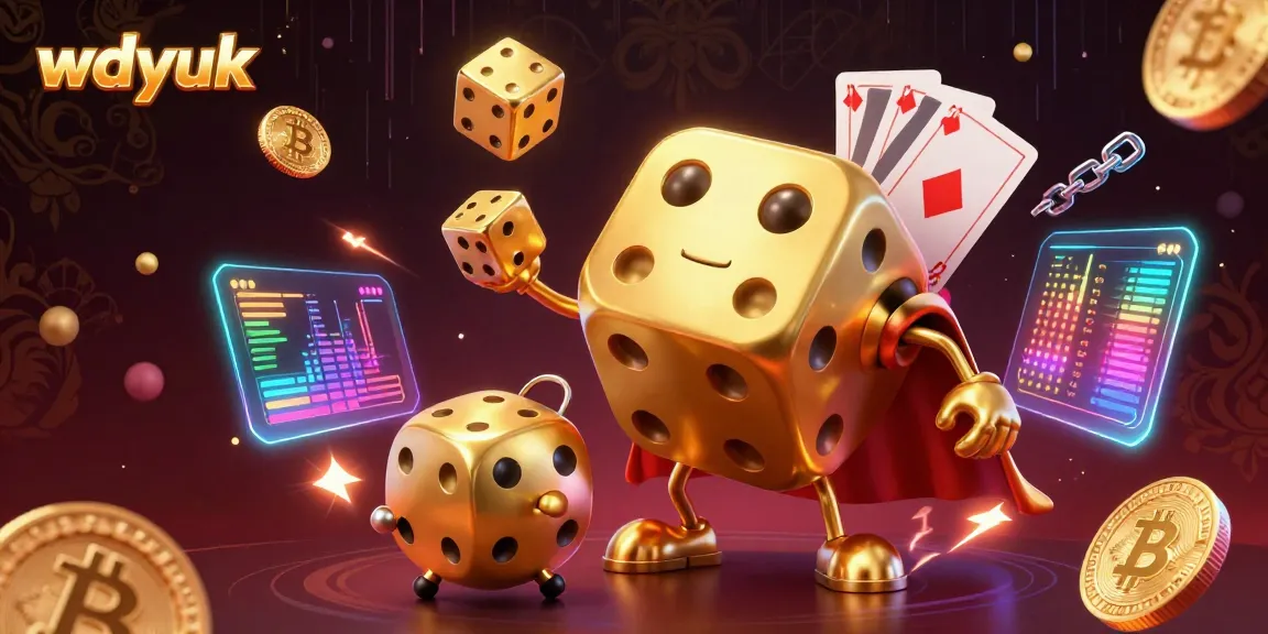 Experience thrilling gaming action with WDYUK's golden dice golem, shimmering coins, and dynamic casino elements.