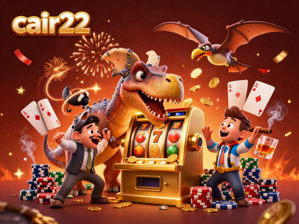 Cair22 illustrates a pachycephalosaurus winning jackpots, embodying a lively casino atmosphere.