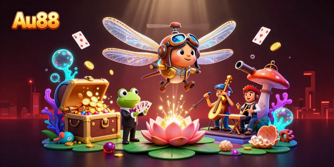 Engage in exciting gambling at Au88, where a dragonfly pilot and frog croupier bring unique casino experiences to life.