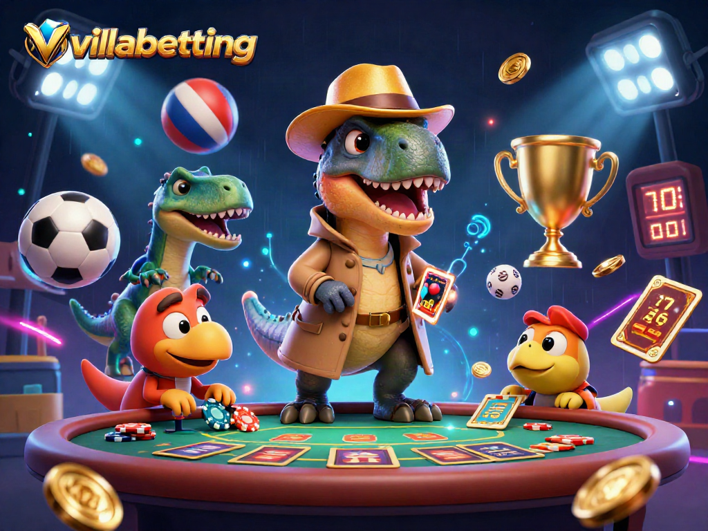 Memainkan taruhan di villabetting dengan karakter dinosaurus di meja blackjack dan elemen olahraga.