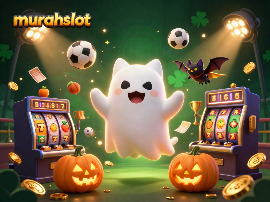 Engage with murahslot, a vibrant 3D ghost cat and bat in a haunted casino scene with dynamic gold coins and slot elements.