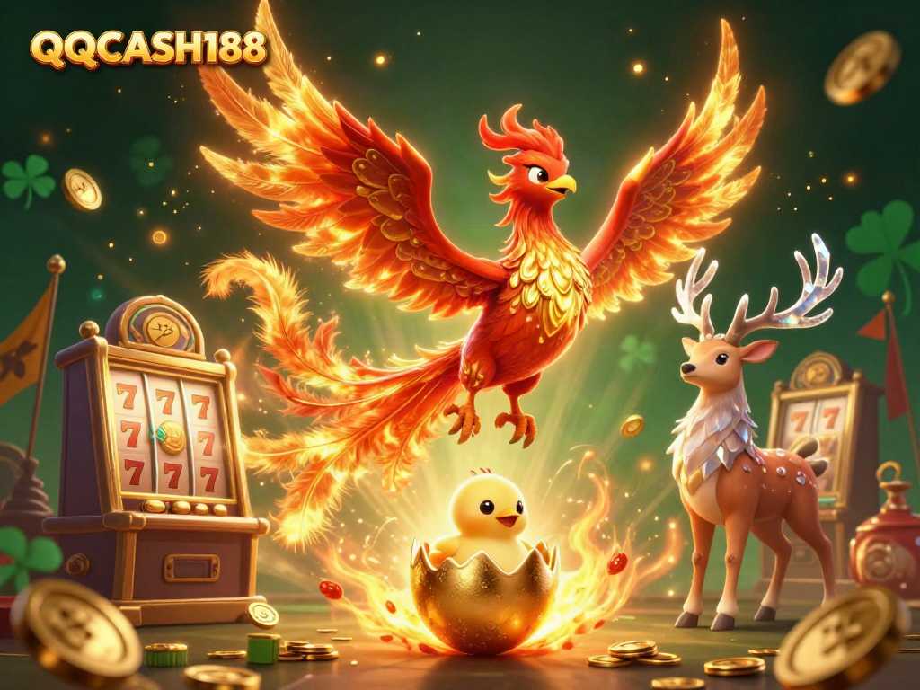 Experience stunning gaming dynamics with QQCASH188 in this vibrant casino-themed artwork.
