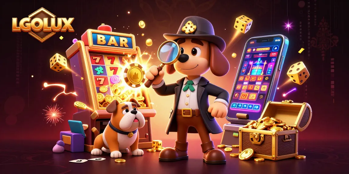 LGOLUX showcases a thrilling detective scene with casino treasures and vibrant game elements
