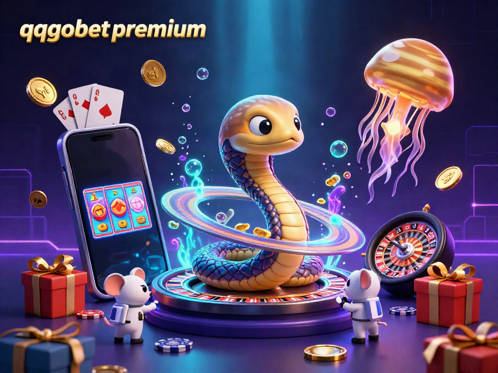 Place bets at qqgobetpremium while astronaut mice cheer around a roulette wheel and slot game.