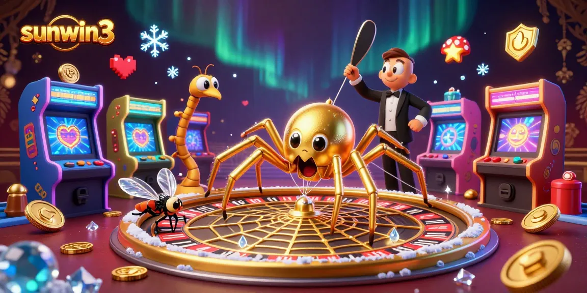 Experience thrilling bets at sunwin3 with a golden spider spinning a roulette web in a dazzling casino.