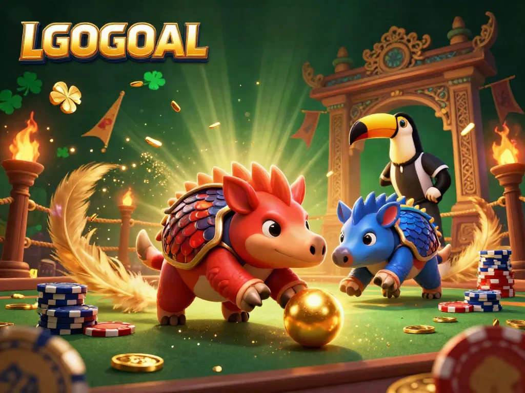 Engage with LGOGOAL's thrilling rivalry between rival pangolins in a dynamic casino scene.