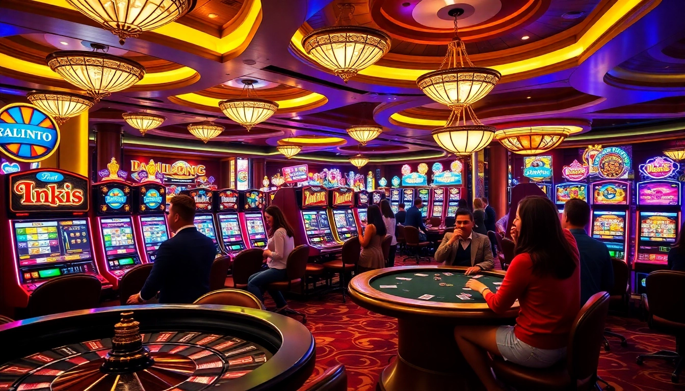 Players enjoying idnslot machines in a vibrant and engaging casino environment.