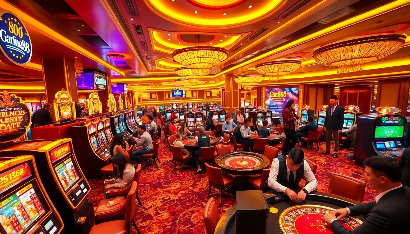 Berlian888 players revel in a glamorous casino atmosphere, surrounded by slot machines and poker tables.